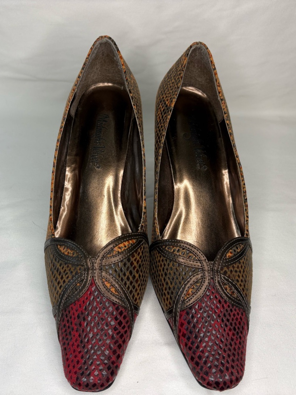Vintage Midnight Velvet Two-Tone Brown and Red Pointed Toe Heels